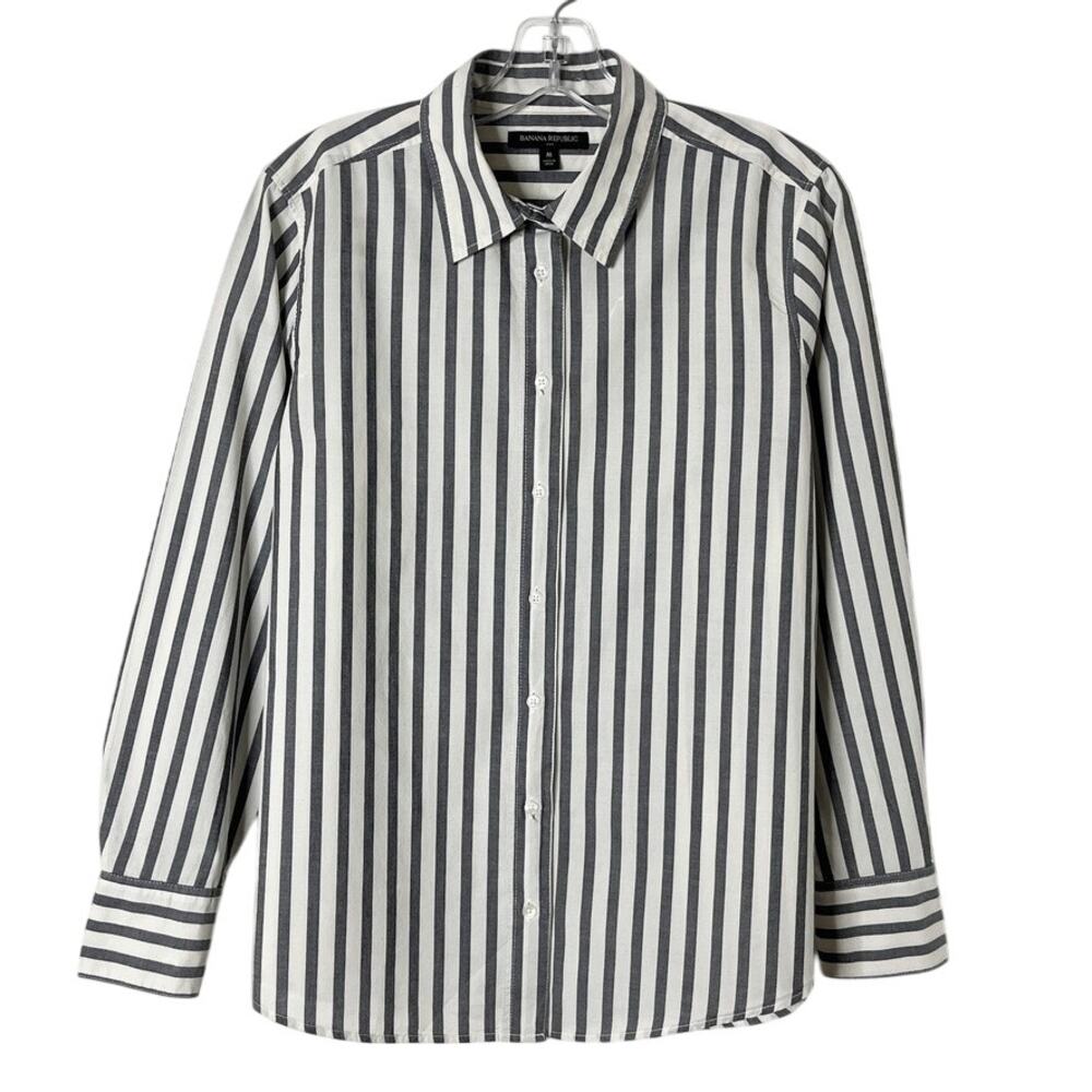 Banana Republic Black and White Striped Button Down Shirt